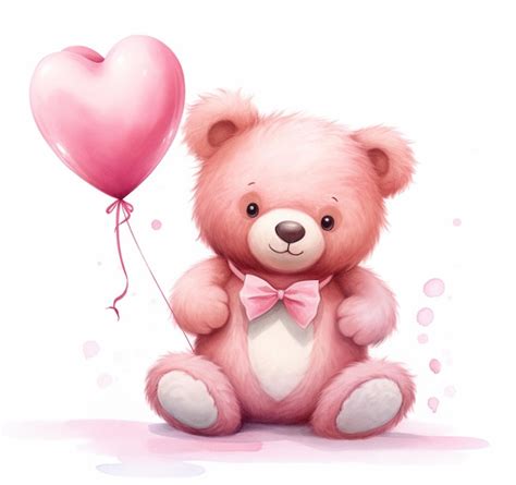 Premium Ai Image There Is A Pink Teddy Bear Holding A Pink Balloon