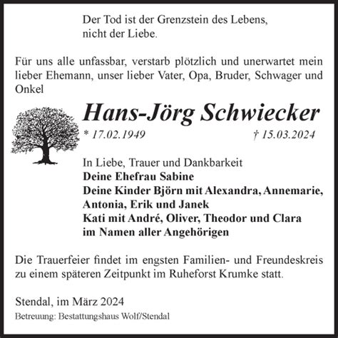 Traueranzeigen Von Hans J Rg Schwiecker Abschied Nehmen De