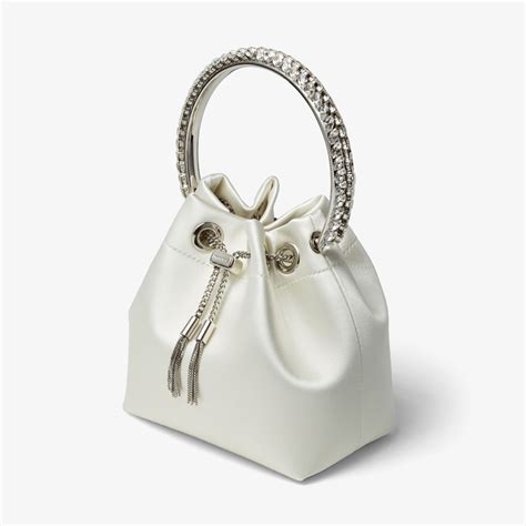 Bon Bon Ivory Satin Bag With Crystal Handle Jimmy Choo