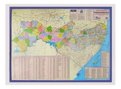 Mapa Do Estado De Pernambuco 90x120 Cm Grande E Detalhado