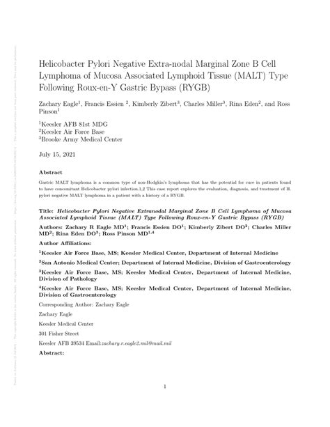 PDF Helicobacter Pylori Negative Extra Nodal Marginal Zone B Cell