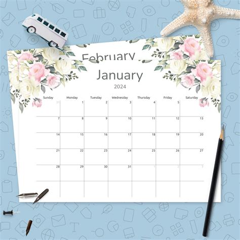 Horizontal Monthly Calendar Template Printable Pdf