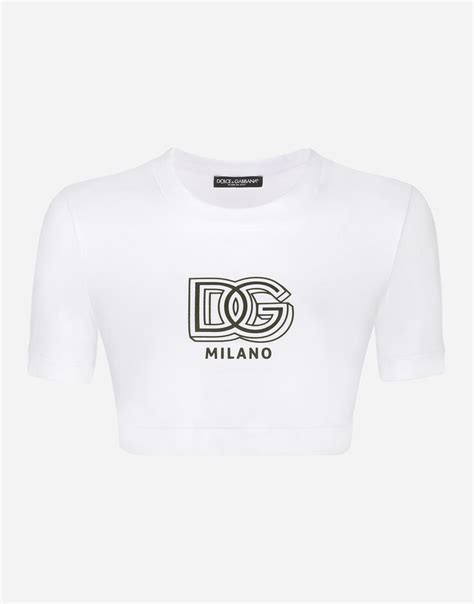 Cropped Jersey T Shirt With Dg Lettering In White For Women Dolce