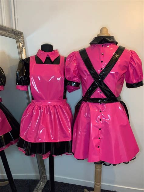 PVC Maids Uniform With Detachable Apron And Contrasting Netted Etsy UK