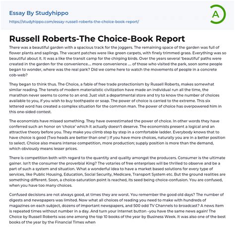 Russell Roberts The Choice Book Report Essay Example StudyHippo