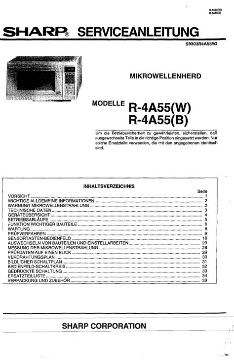 Sharp Microwave Oven Service Manual For Model R 4a55