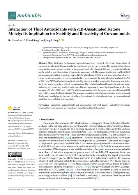 Pdf Interaction Of Thiol Antioxidants With Unsaturated Ketone