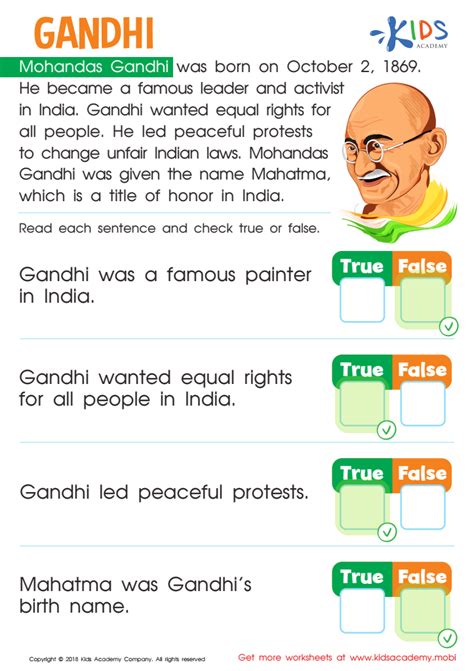 Gandhi Worksheet For Kids Answers And Completion Rate