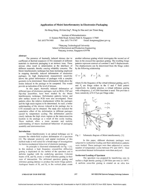 PDF Application Of Moire Interferometry In Electronics Packaging