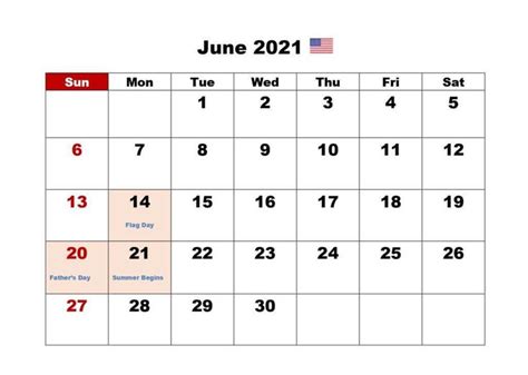 June 2021 USA Holidays Calendar | 2021 calendar, Calendar printables ...