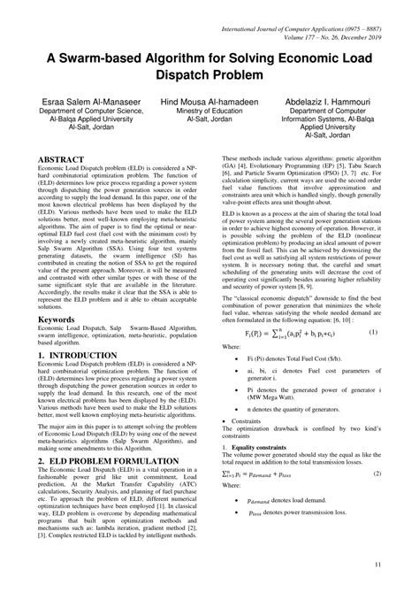 PDF A Swarm Based Algorithm For Solving Economic Load Dispatch Problem