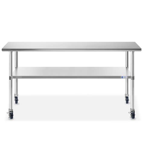 Gridmann Nsf Metal Top Stainless Steel Commercial Kitchen Prep And Work Table With 4 Long Wheels