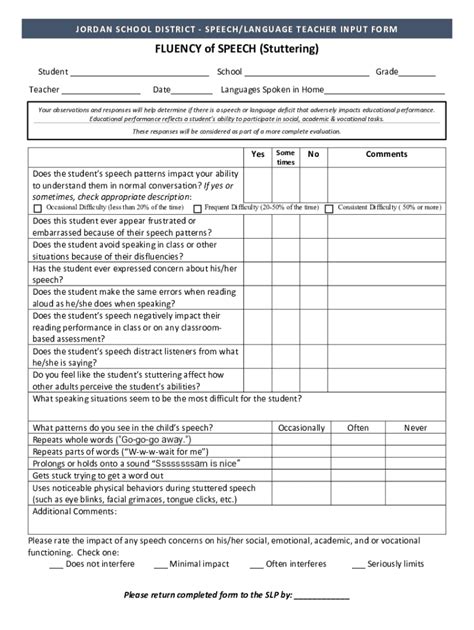 Fillable Online Specialed Jordandistrict Stuttering And Fluency