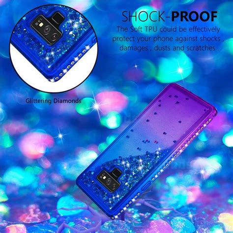 Diamond Frame Liquid Glitter Quicksand Sequins Phone Case For Samsung Galaxy Note9 Blue Purple