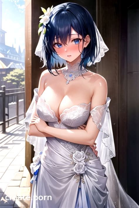 18 Blue Hair Wedding Dress AI Porn