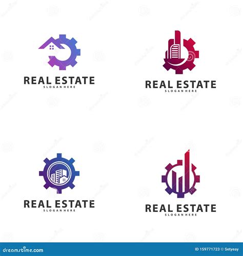 Set Of City Gear Logo Vector Industrial Symbol Icon Design Illustration