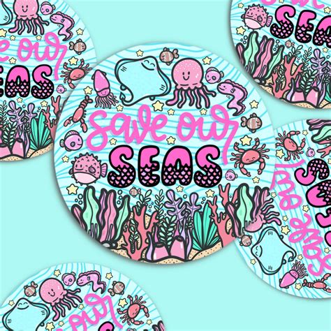 Save Our Seas Circle Hand Drawn Vinyl Sticker River And Ink