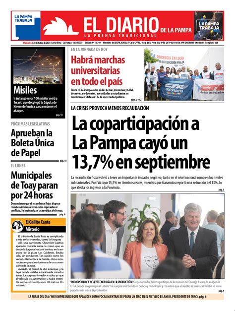 Tapa De El Diario En Papel Martes De Octubre De El Diario De