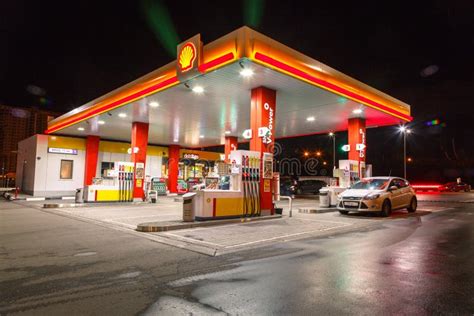 Petrol Gas Station with Night Lights Editorial Stock Photo - Image of ...