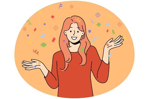 Premium Vector Smiling Young Woman With Confetti Have Fun Celebrating