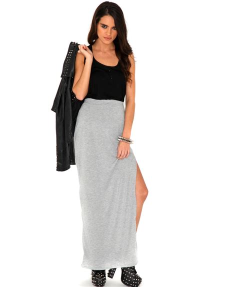 Lyst Missguided Jenna Value Split Maxi Skirt In Light Grey In Gray