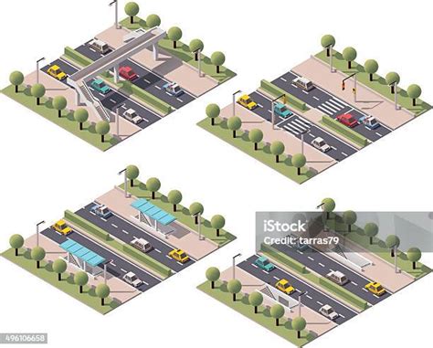 Vector Isometric Pedestrian Crossings Set向量圖形及更多等軸測投影圖片 等軸測投影 行人橋