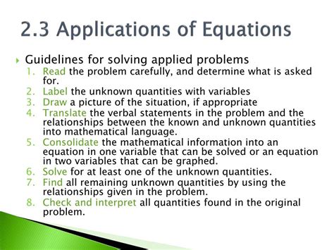 Ppt Chapter 2 Equations And Inequalities 23 Applications Of