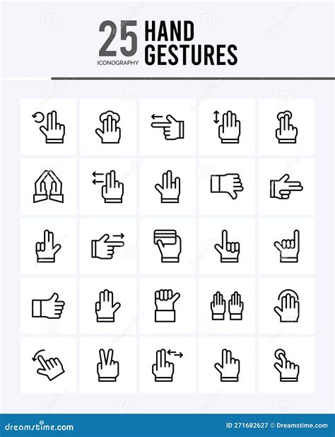 25 Hand Gestures Outline Icons Pack Vector Illustration Stock Vector