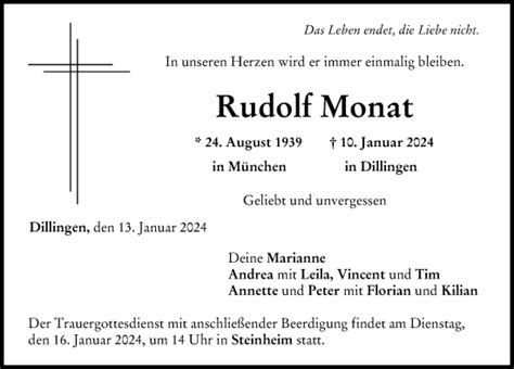 Traueranzeigen Von Rudolf Monat Augsburger Allgemeine Zeitung