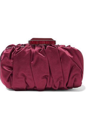 Oscar De La Renta Woman Goa Gathered Satin Clutch Burgundy ModeSens