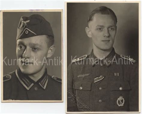 B562 FOTO WEHRMACHT Studio Portrait 2 X Soldat Mit Orden ISA TOP EUR