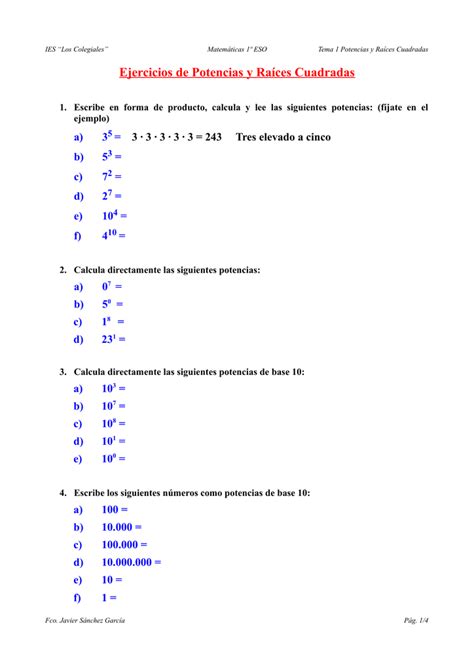 Ejercicios De Potencias 1 Eso