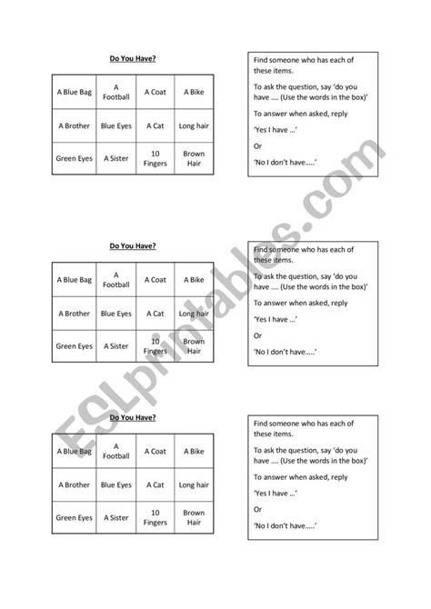 Do You Have Esl Worksheet By Gardenfairies