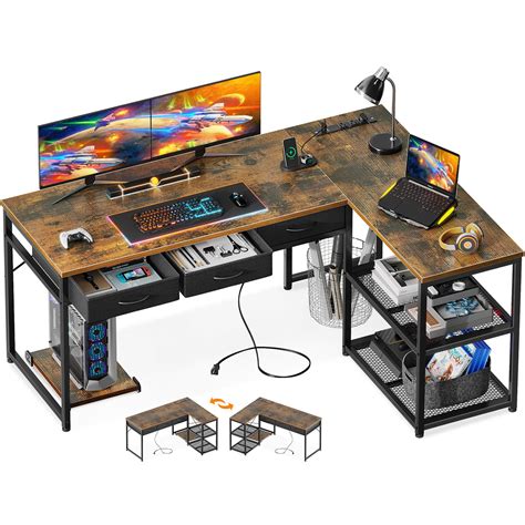 AODK 53 Inch L Shaped Computer Desk With Drawers Corner Desk With