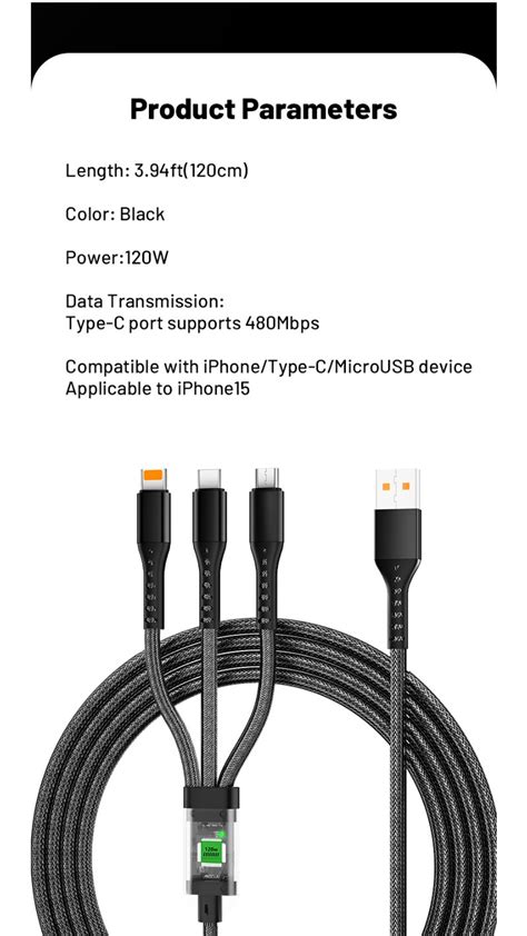 120w 3 In 1 Super Charging Cable Micro Usb Type C Fast Charger Type C Cable Data Cable Shopee