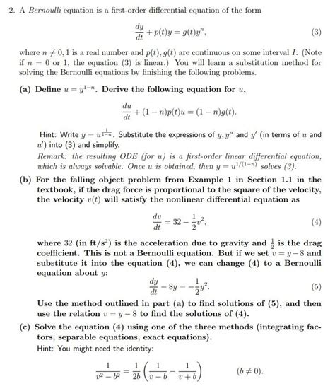 Solved A Bernoulli Equation Is A First Order Differential Chegg