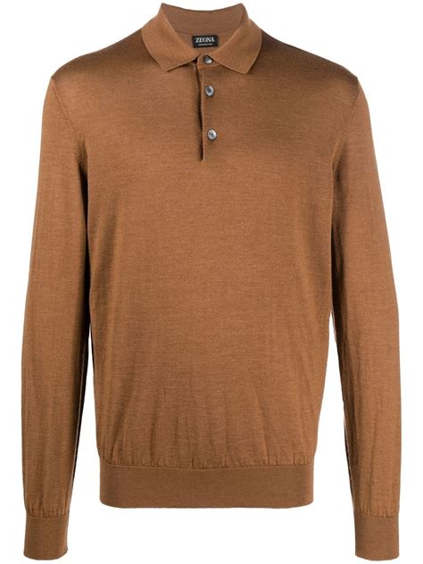 Zegna Knitted Long Sleeve Polo Shirt Brown FARFETCH HK