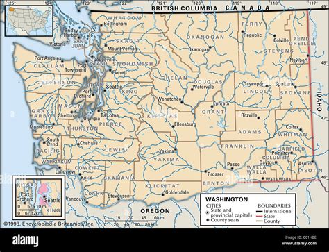 Mapa político del Estado de Washington Fotografía de stock Alamy