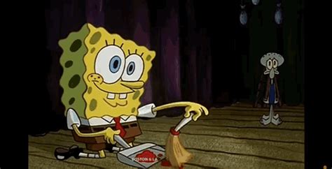 Spongebob Sweeping GIF - Spongebob Sweeping Smiling - Discover & Share GIFs