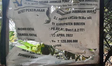 Belum Setahun Dibangun Proyek Irigasi Senilai 7 Milyar Di Bireuen