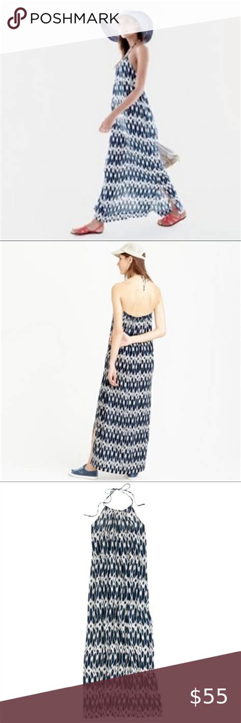 J Crew Ikat Halter Maxi Dress In Blue White NWT Ikat Maxi Dress