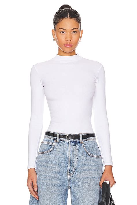 Perfectwhitetee Mock Neck Rib Long Sleeve In White Revolve