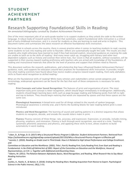 Research Supporting Foundational Skills In Reading — Csgf Literacy