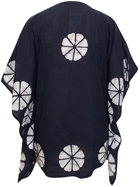 Eaonplus Black White Tie Dye Batik Print Kaftan Tunic Top Plus Size