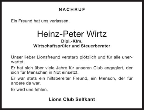 Traueranzeigen Von Heinz Peter Wirtz Aachen Gedenkt