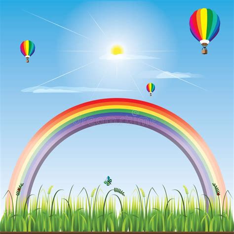 Rainbow And Hot Air Balloons Vector Illustration Decorative Design