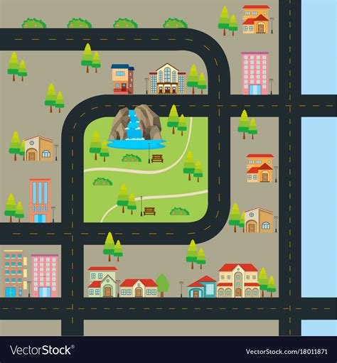 City map with road and many landmarks Royalty Free Vector