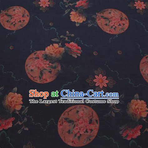 Chinese Cheongsam Classical Peony Pattern Design Khaki Watered Gauze