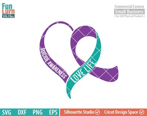 Suicide Awareness Heart, Awareness Ribbon Svg, Suicide Prevention, Teal ...