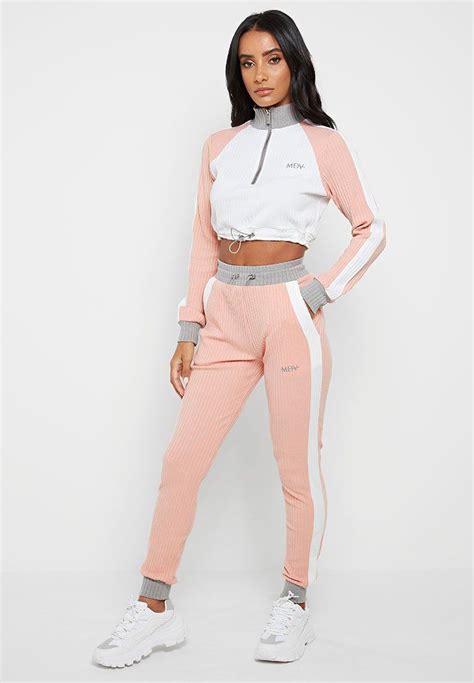 Ribbed Track Top Pinkgrey Tracksuit Women Track Suits Women